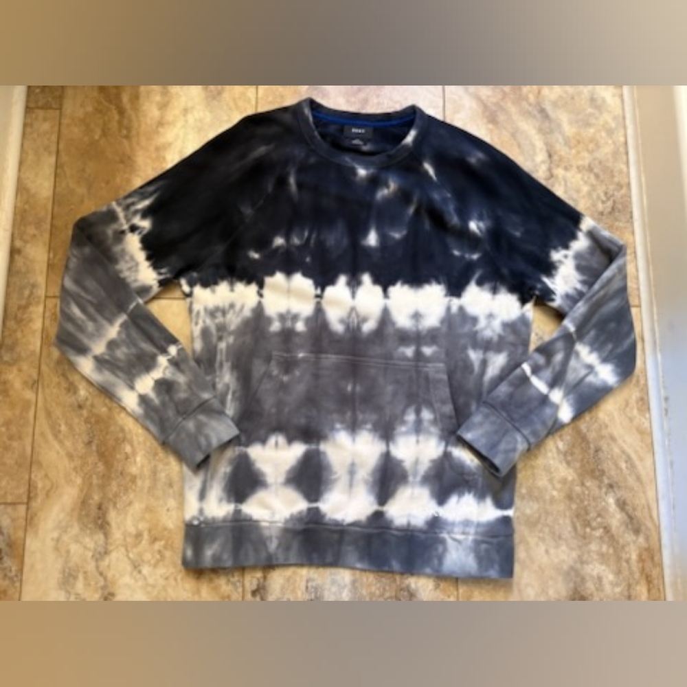 NWOT DKNY Unisex Blue/Gray Tie Dye Oversized Sweatshirt With Front Pocket Size S